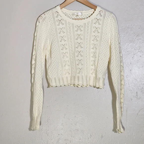 LoveShackFancy Cream Cable Knit Crew Neck Sweater - Picture 2 of 9